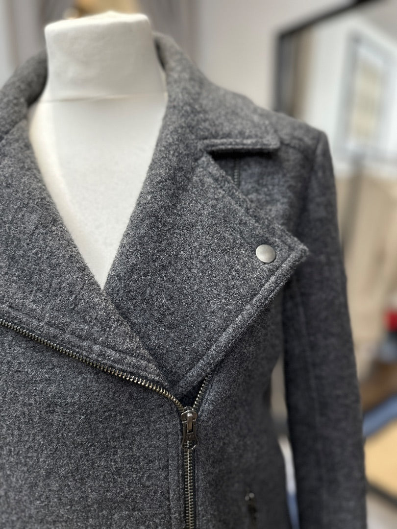 Toast Grey Wool Biker Jacket - Size 12