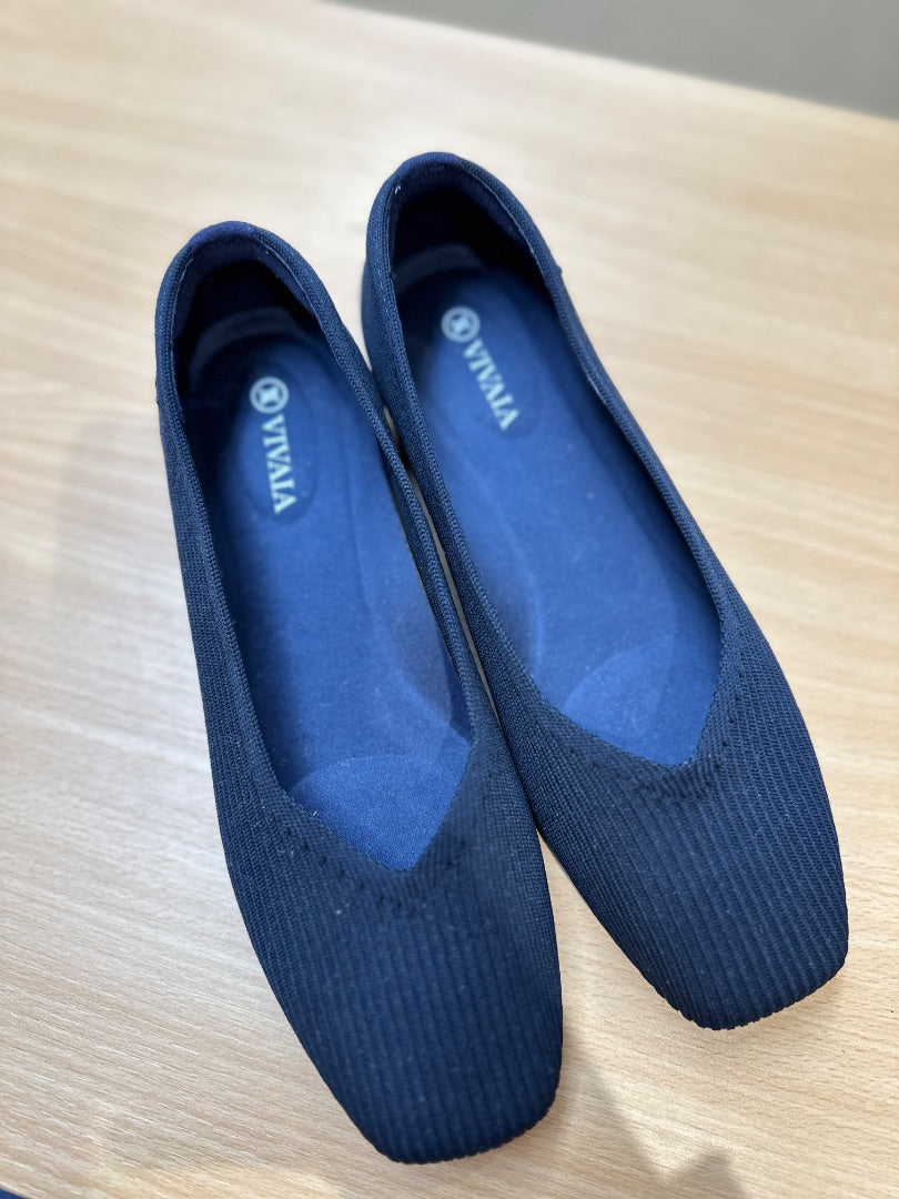 Vivaia Navy Blue Woven Ballet Shoes - Size 5.5