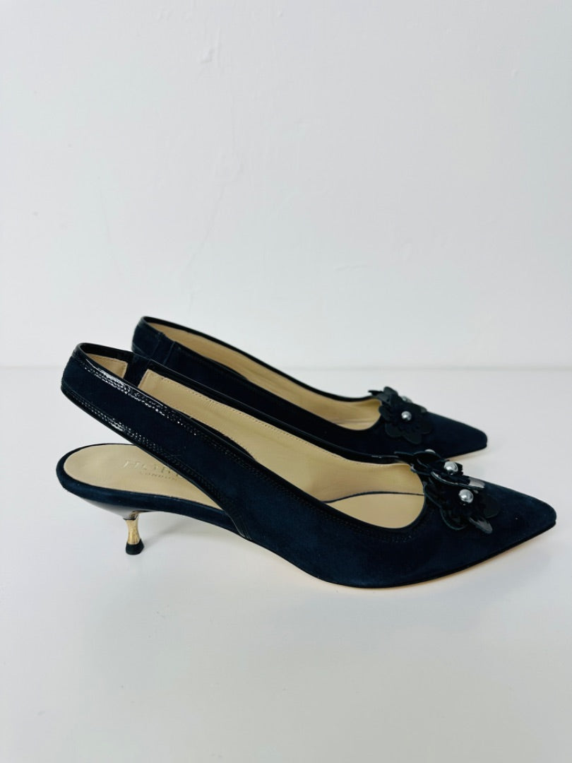 Hobbs Navy Blue Daisy Slingback Shoes - Size 6.5