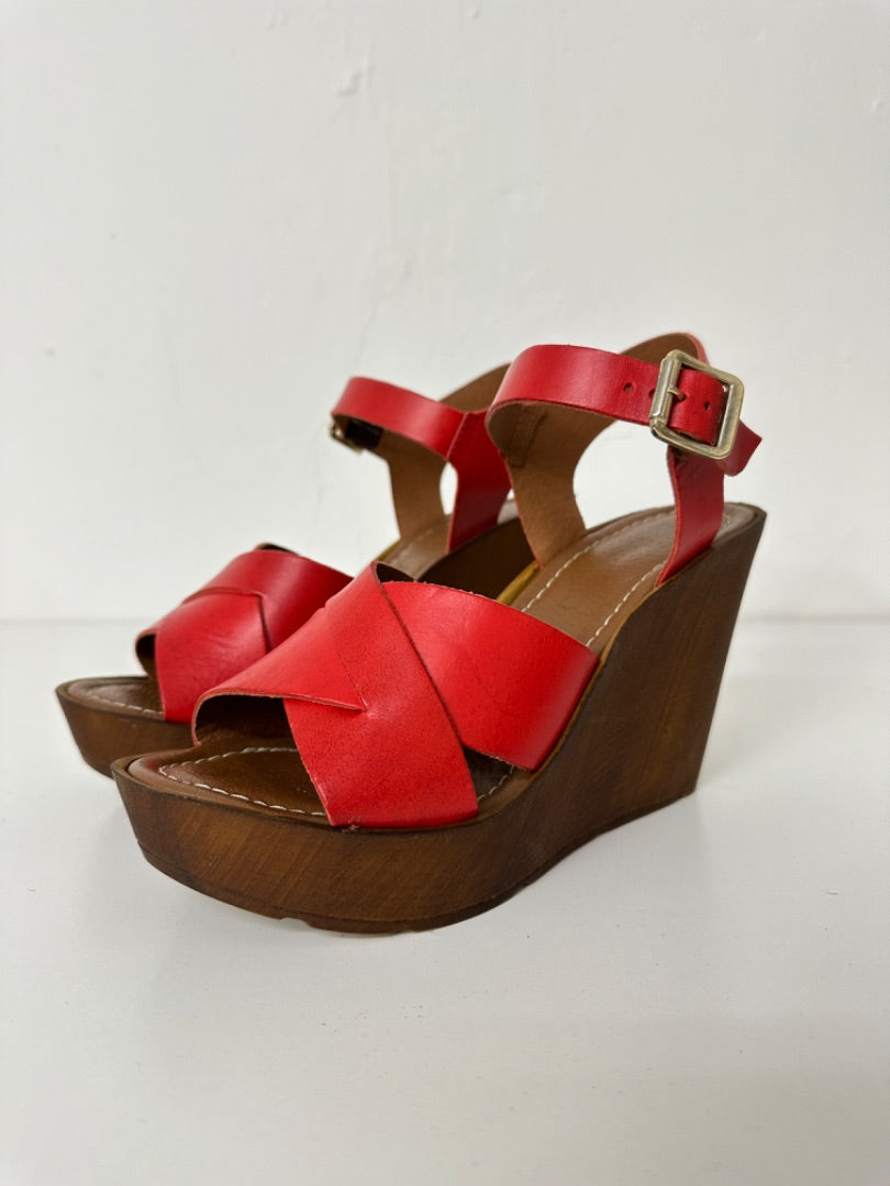 Next Red Platform Wedge Sandals - Size 4