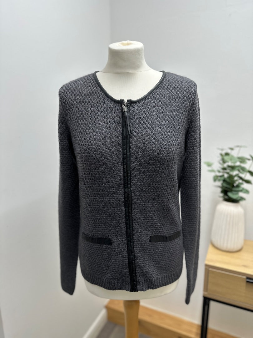 Tahari Blue Merino Wool Blend Zip Cardigan - Size 14