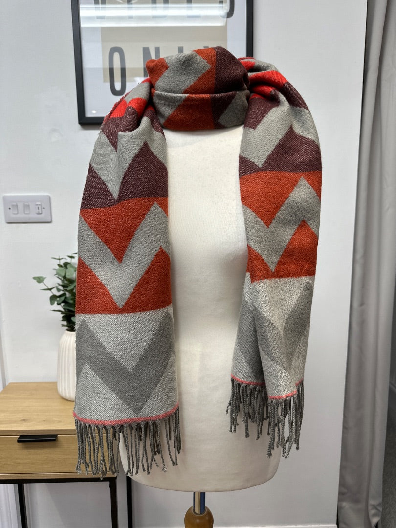 White Stuff Orange Grey Red Scarf