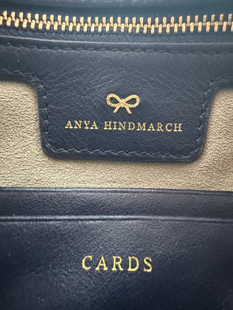 Anya Hindmarch Navy Eyes Shearling Top Zip Clutch