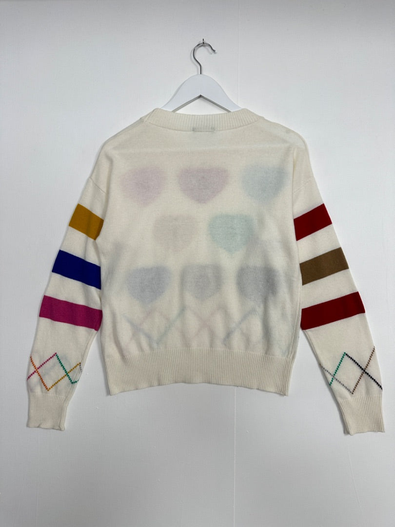 Benetton Cream Spell Out Heart Jumper - Size 10