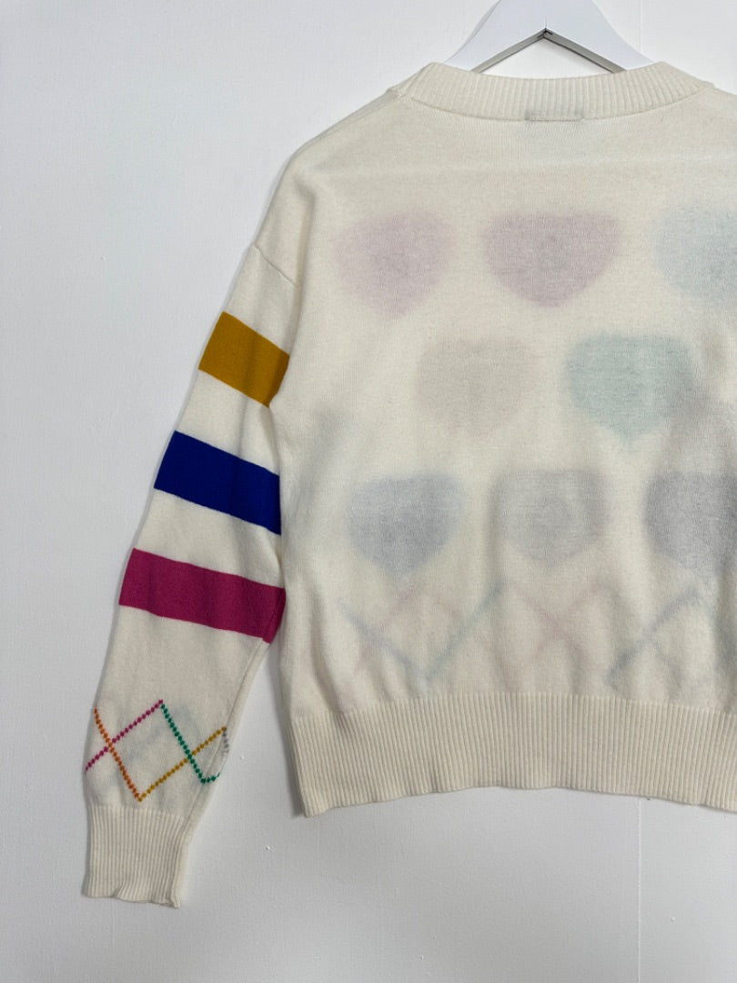 Benetton Cream Spell Out Heart Jumper - Size 10