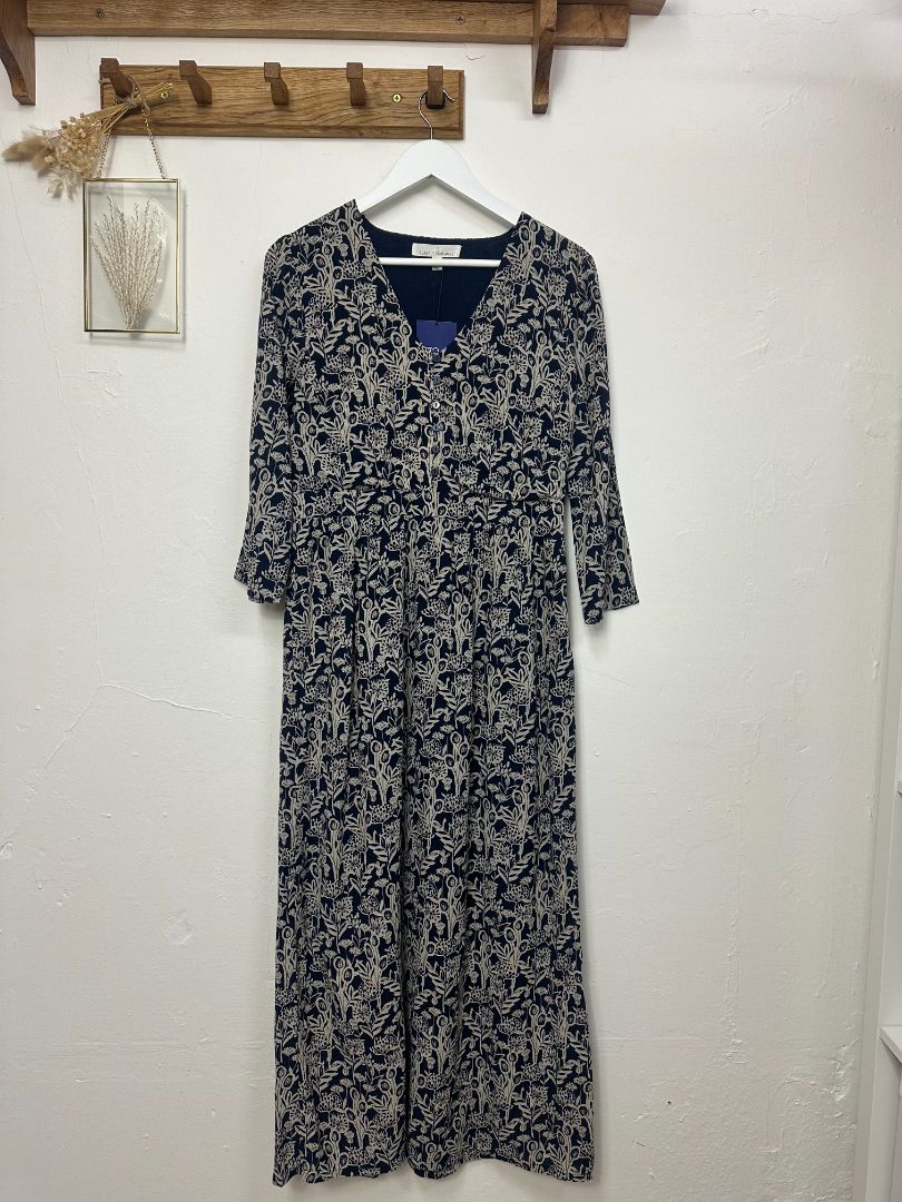 Seasalt Navy Maxi Floral Print 3/4 Sleeve Dress - Size 10