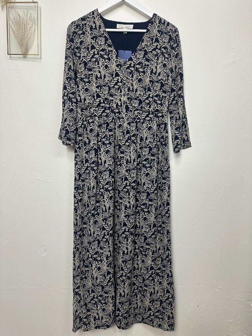 Seasalt Navy Maxi Floral Print 3/4 Sleeve Dress - Size 10