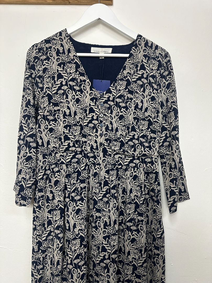 Seasalt Navy Maxi Floral Print 3/4 Sleeve Dress - Size 10