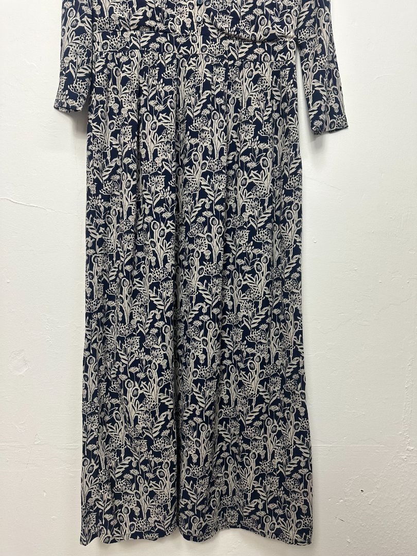 Seasalt Navy Maxi Floral Print 3/4 Sleeve Dress - Size 10