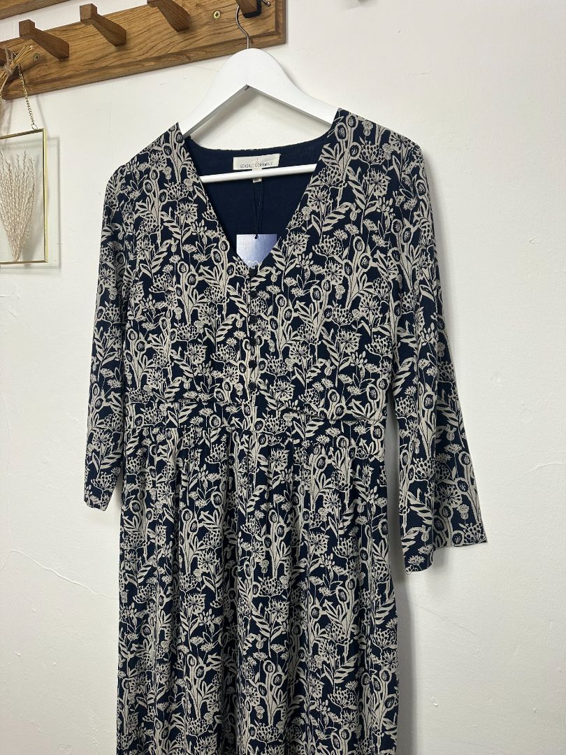 Seasalt Navy Maxi Floral Print 3/4 Sleeve Dress - Size 10