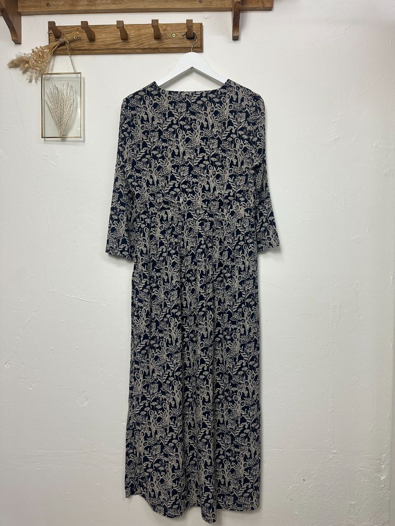 Seasalt Navy Maxi Floral Print 3/4 Sleeve Dress - Size 10