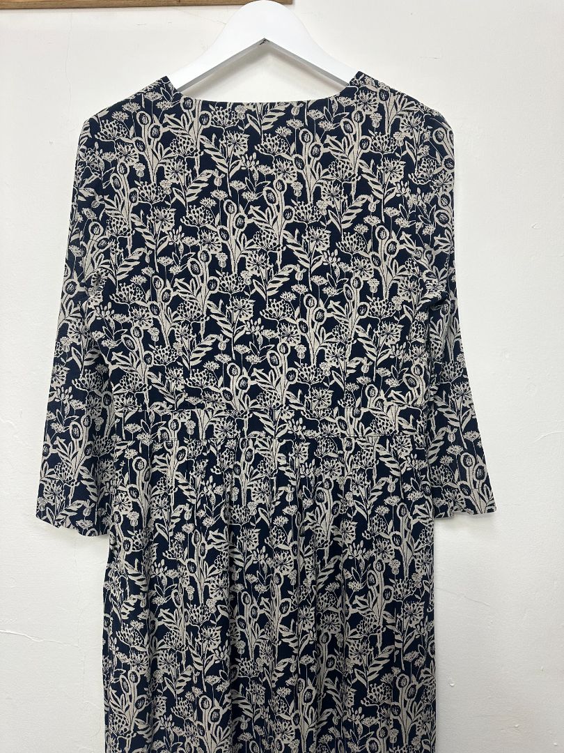 Seasalt Navy Maxi Floral Print 3/4 Sleeve Dress - Size 10