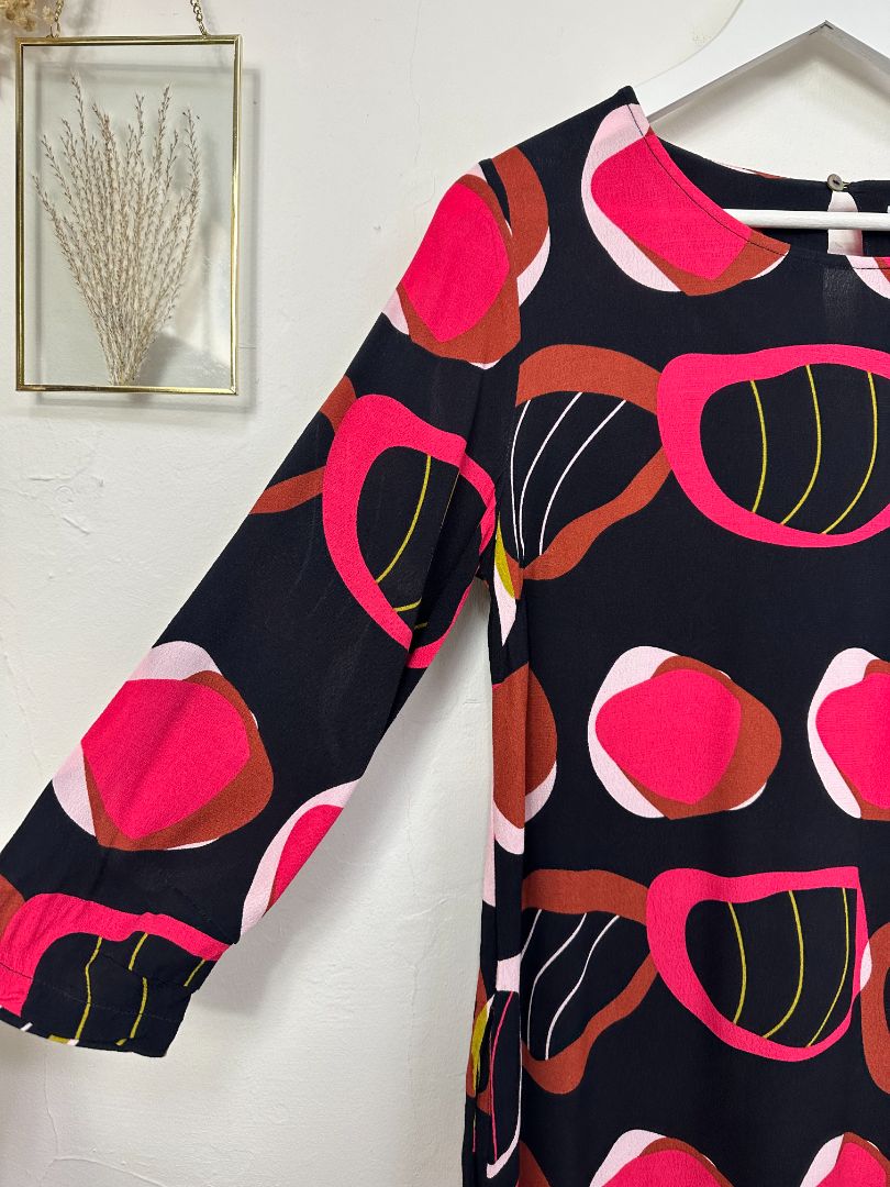 Foil Black Pink Bold Print Pocket Shift Dress - Size 8