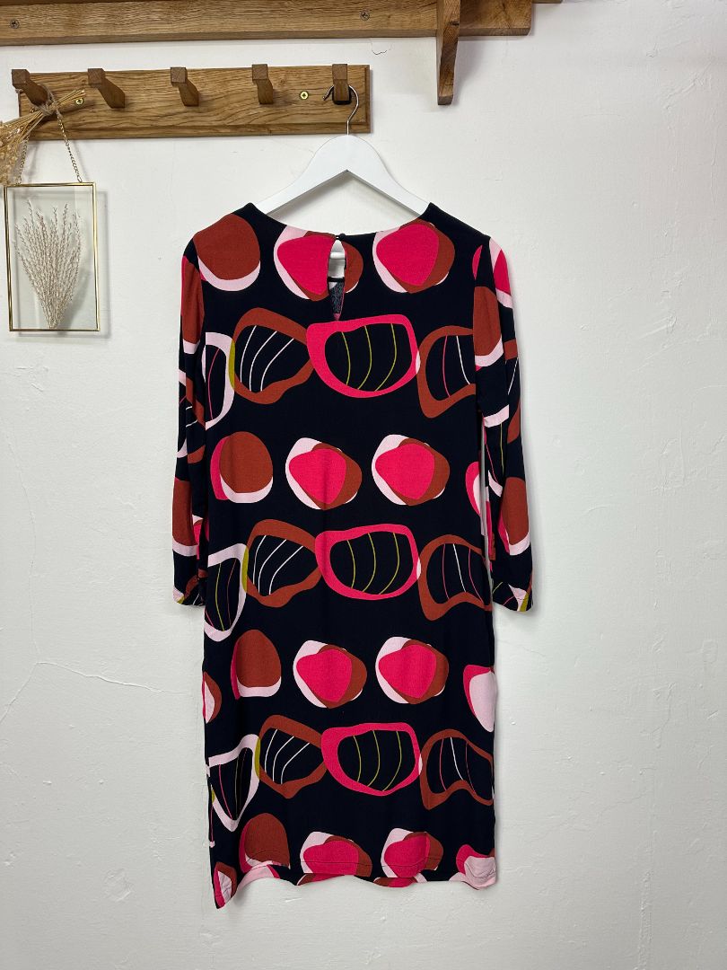 Foil Black Pink Bold Print Pocket Shift Dress - Size 8