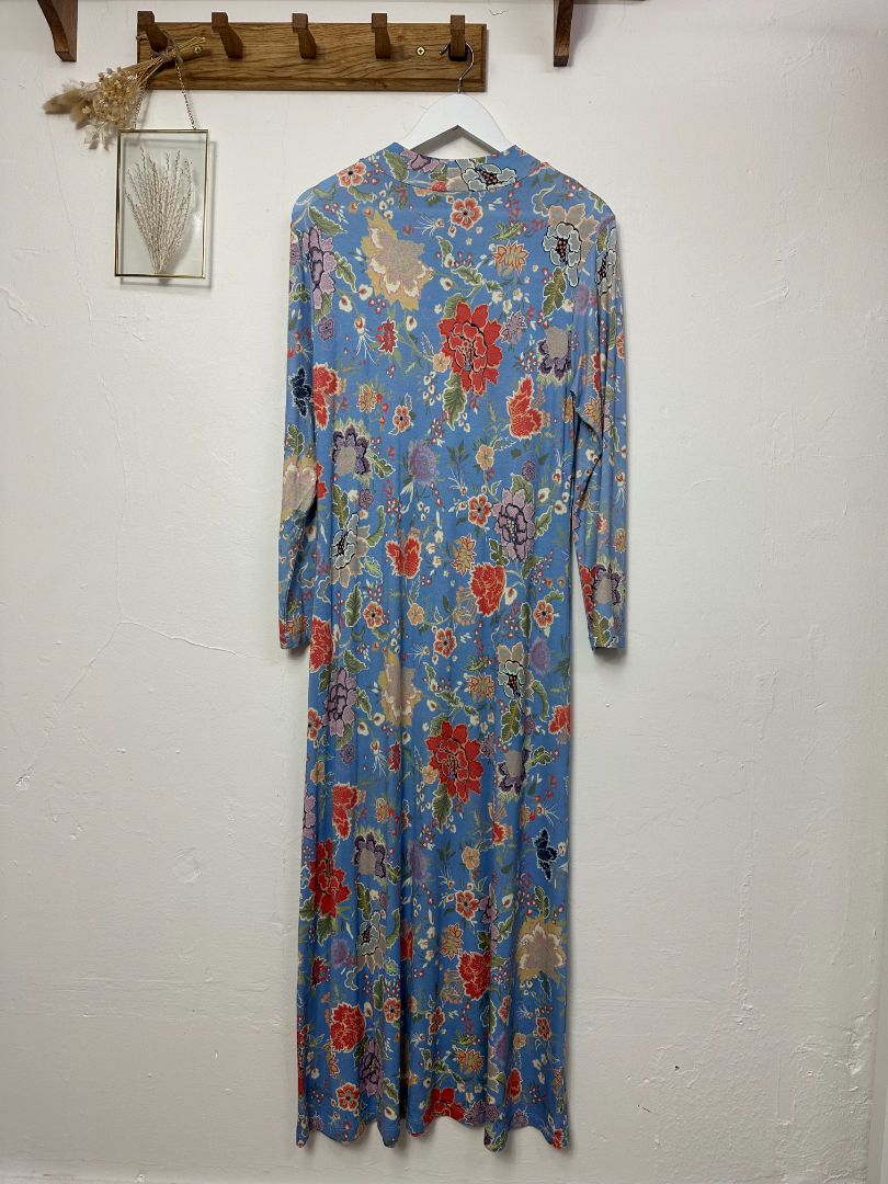 Rixo Blue Floral Print Jersey Turtle Neck Midi Dress - Size 12