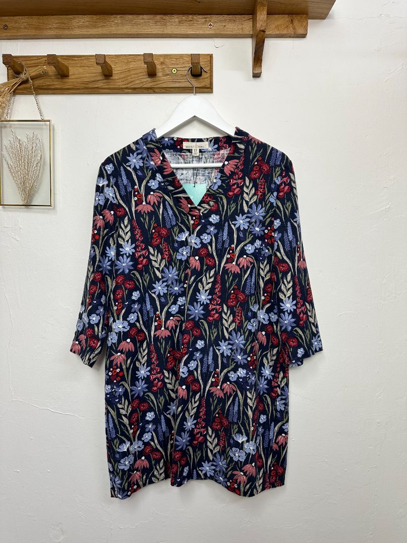 Seasalt Navy Floral Curves Flow Tunic - Size 10