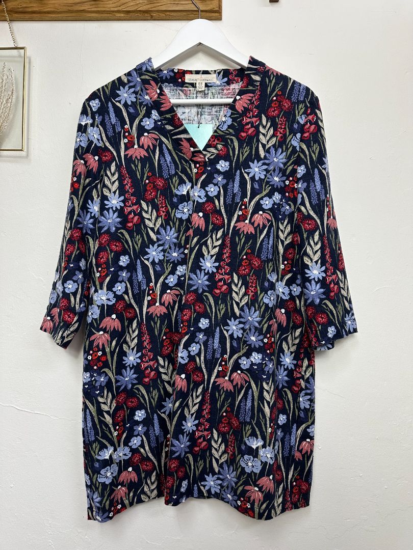 Seasalt Navy Floral Curves Flow Tunic - Size 10