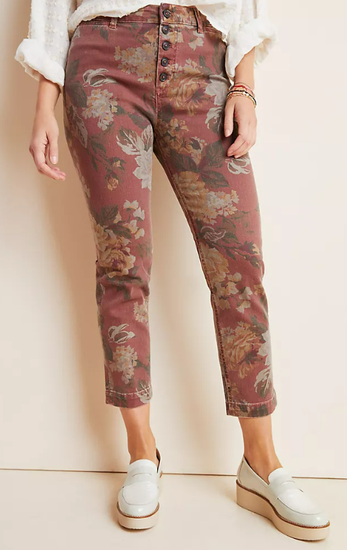 Pilcro & the Letterpress Burgundy Floral Skinny Jeans - Size 10