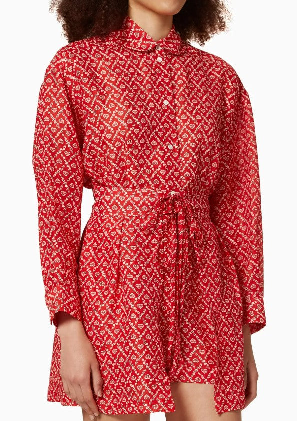 Sandro Silk Linen Heart Print Playsuit Size 10