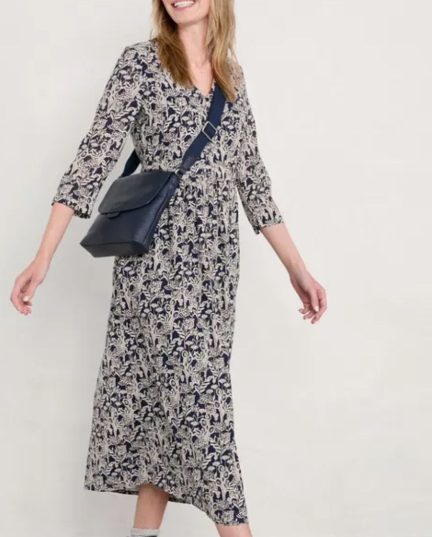 Seasalt Navy Maxi Floral Print 3/4 Sleeve Dress - Size 10