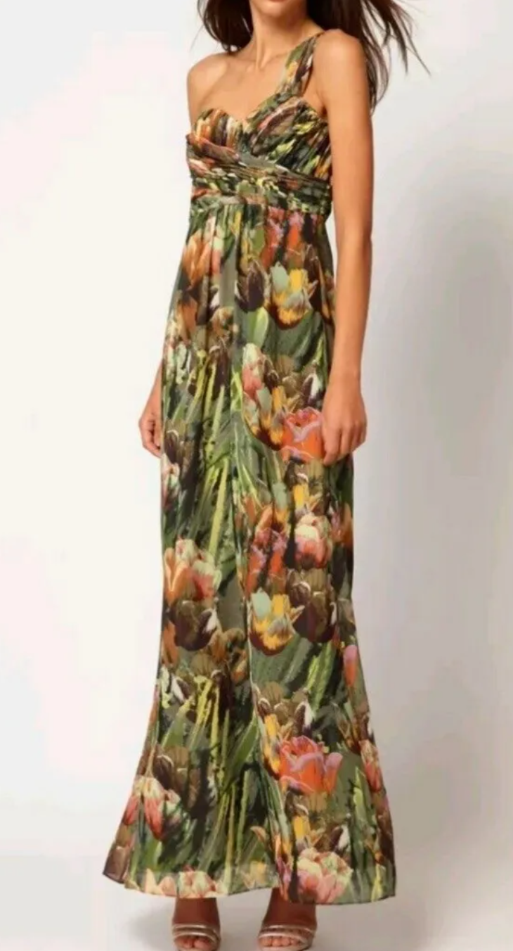 Ted Baker Green One Shoulder Maxi Floral Dress - Size 14